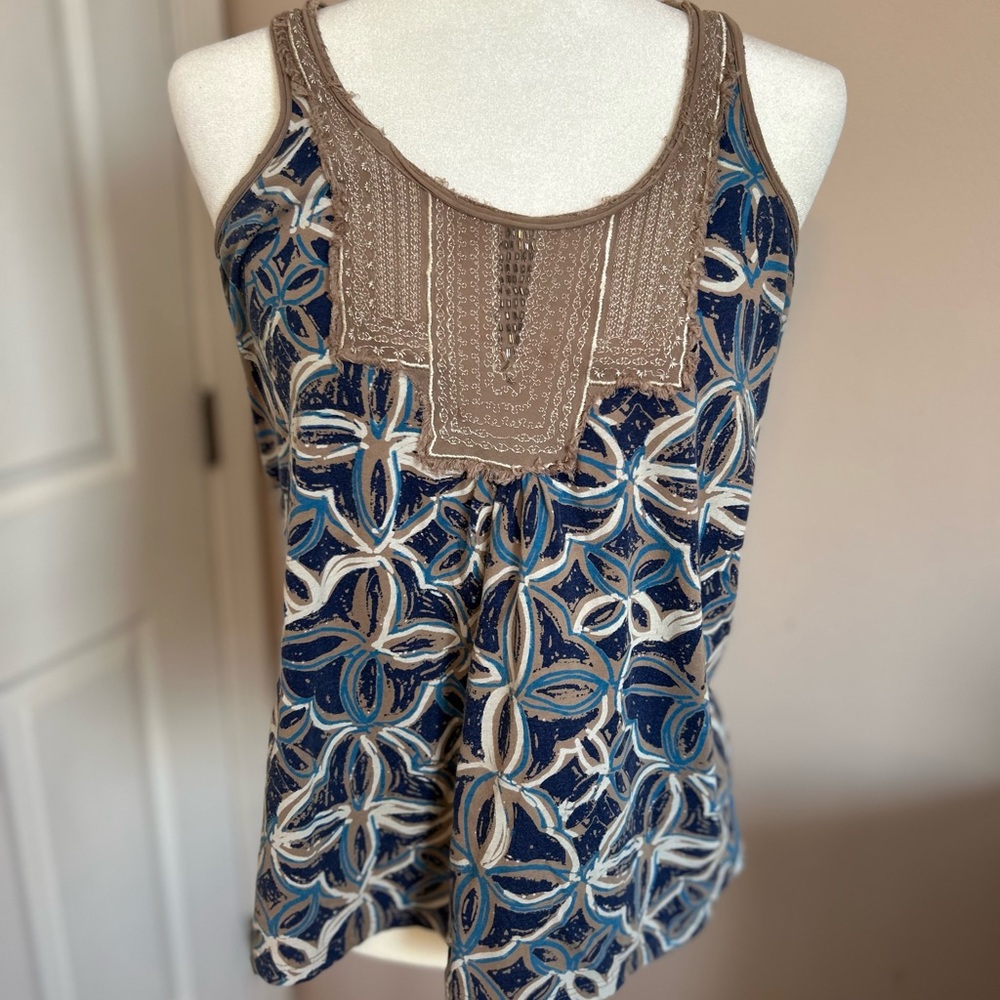 Calvin Klein Jeans Blue and Tan  Tank Top by with beaded accent